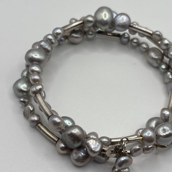 Silpada Sterling Silver Gray Pearl Wrap Bracelet B2184 .925 Freshwater Signed - Picture 4 of 9